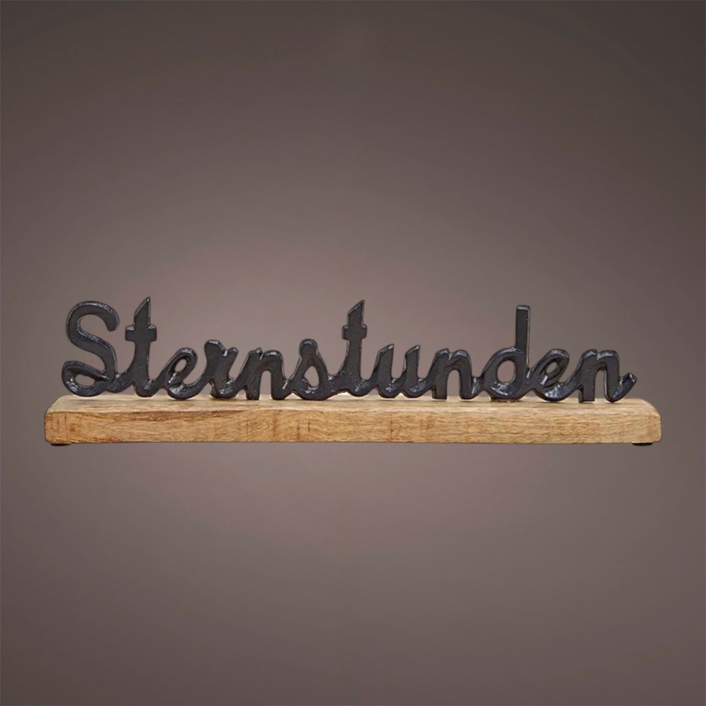 Schriftzug "Sternstunden" auf Mangoholzsockel