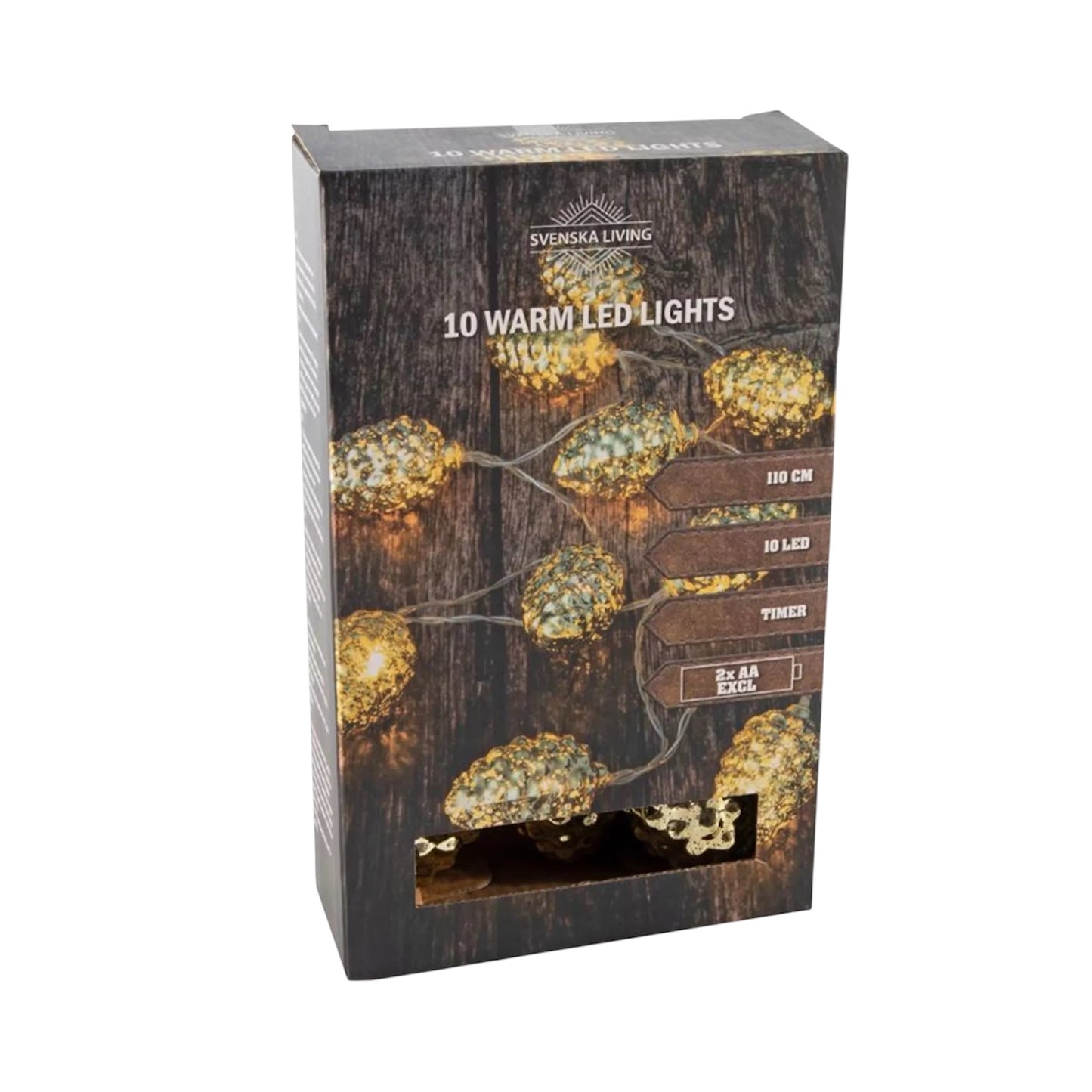 Svenska Living - LED Lichterkette Tannenzapfen gold 10LED Batteriebetrieb