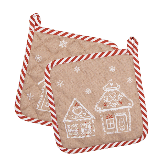 Clayre & Eef - Topflappen Lebkuchenhaus, braun 20x20cm Baumwolle