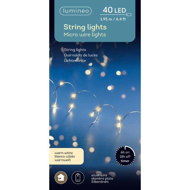 Lumineo - LED Micro Lichterkette 40 LED 1,95m Warmweiß Batteriebetrieb