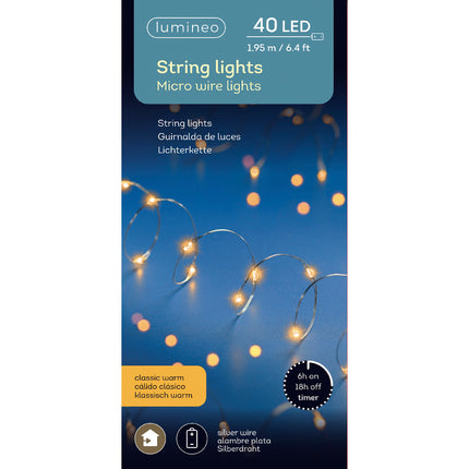 Lumineo - LED Micro Lichterkette 40 LED 1,95m Klassisch Warm Batteriebetrieb