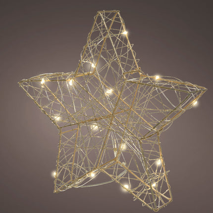 Lumineo - LED Stern Metall gold 15 LED 20cm Batteriebetrieb Timer