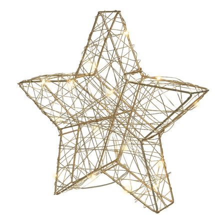 Lumineo - LED Stern Metall gold 15 LED 20cm Batteriebetrieb Timer