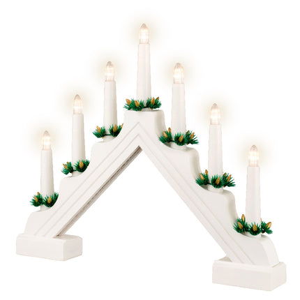 Lumineo - LED Fensterleuchter Holz weiß 40cm Timer