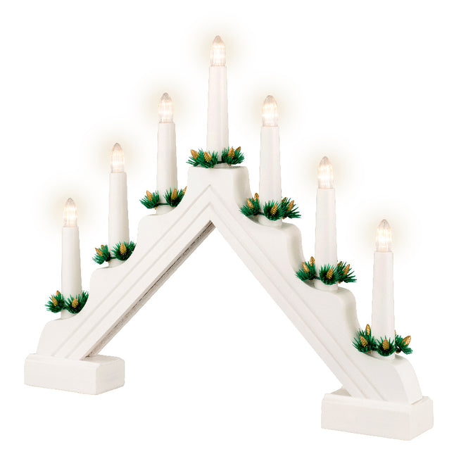 Lumineo - LED Fensterleuchter Holz weiß 40cm Timer