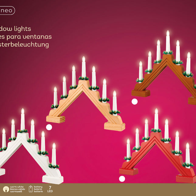 Lumineo - LED Fensterleuchter Holz weiß 40cm Timer