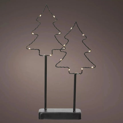 Lumineo - LED Dekoration Tannebäume auf Ständer Metall Timer 36cm