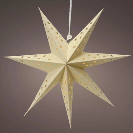 Lumineo - LED Stern Hänger Papier creme 40cm Timer