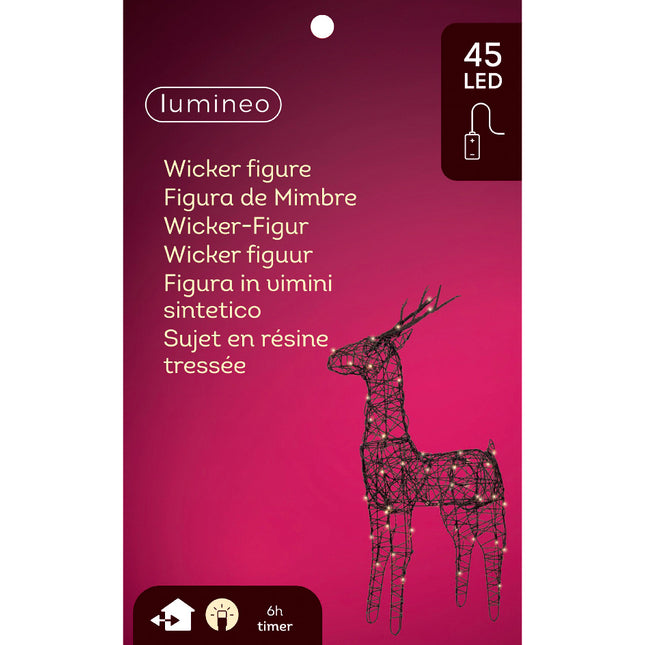 Lumineo - LED Rentier Wicker braun 45 LED 85cm Timer Outdoor