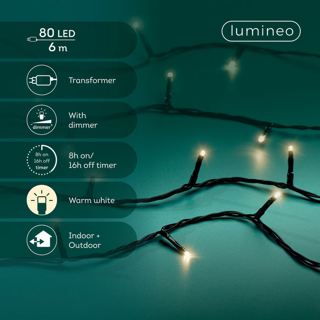 Lumineo - LED Basic Lichterkette 80 LED 6m Warmweiß
