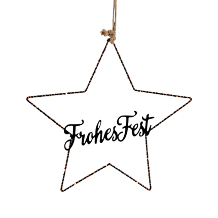 Florissima LED Stern Metall, 20,5x36cm, Batteriebetrieb inkl. Aufhängung Jute
