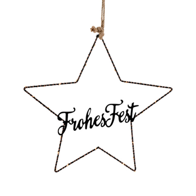 Florissima LED Stern Metall, 20,5x36cm, Batteriebetrieb inkl. Aufhängung Jute