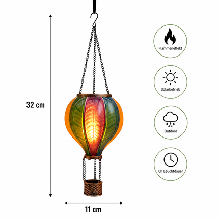 LED Solar Ballon Heißluftballon bunt 11x36cm mit Flammeneffekt