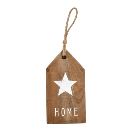 Flor&Decor - Holzschild „Home“ mit Stern, 18x10cm, weiß braun