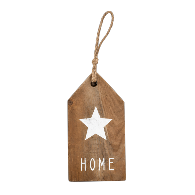 Flor&Decor - Holzschild „Home“ mit Stern, 18x10cm, weiß braun