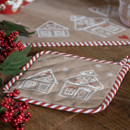 Clayre & Eef - Topflappen Lebkuchenhaus, braun 20x20cm Baumwolle
