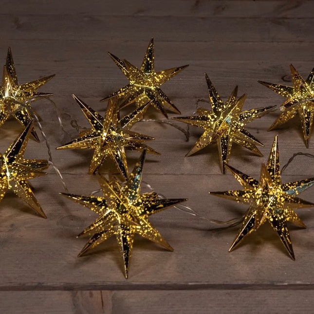 Anna's Collection - LED 3D Sterne Lichterkette Timer Trafo 1,5m gold