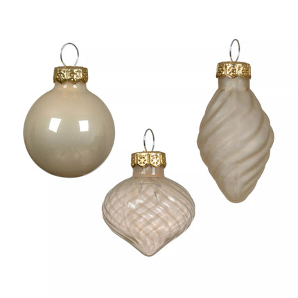 Decoris - Christbaumkugeln Ornament Glas Mix ca. 3,5cm Beige-Mix 9 Stück