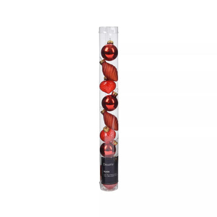 Decoris - Christbaumkugeln Ornament Glas Mix ca. 3,5cm Rot-Mix 9 Stück