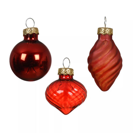 Decoris - Christbaumkugeln Ornament Glas Mix ca. 3,5cm Rot-Mix 9 Stück