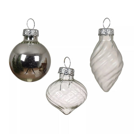 Decoris - Christbaumkugeln Ornament Glas Mix ca. 3,5cm Silber-Mix 9 Stück