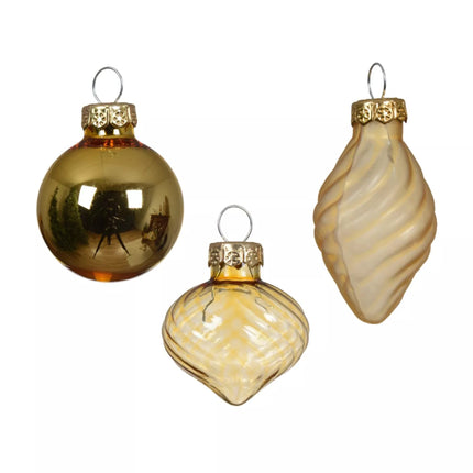Decoris - Christbaumkugeln Ornament Glas Mix ca. 3,5cm Gold-Mix 9 Stück