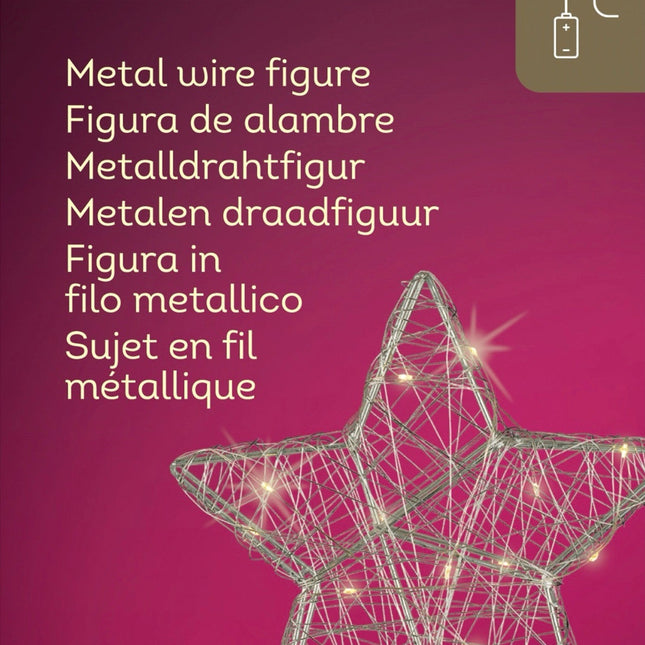 Lumineo - LED Stern Metall silber 15 LED 20cm Batteriebetrieb Timer