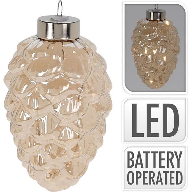 Koopman - LED Tannenzapfen Beige 4 LED Ornament 11cm