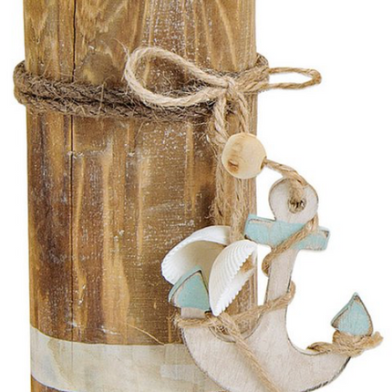 Teelichthalter Maritim weiß-blau aus Holz, Metall, Glas Braun (B/H/T) 6x20x6cm