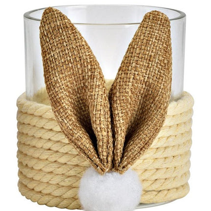 Windlicht Hase Dekor aus Glas/Jute/Textil ver. Varianten Braun/Weiß (B/H/T) 7x8x7cm