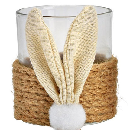 Windlicht Hase Dekor aus Glas/Jute/Textil ver. Varianten Braun/Weiß (B/H/T) 7x8x7cm