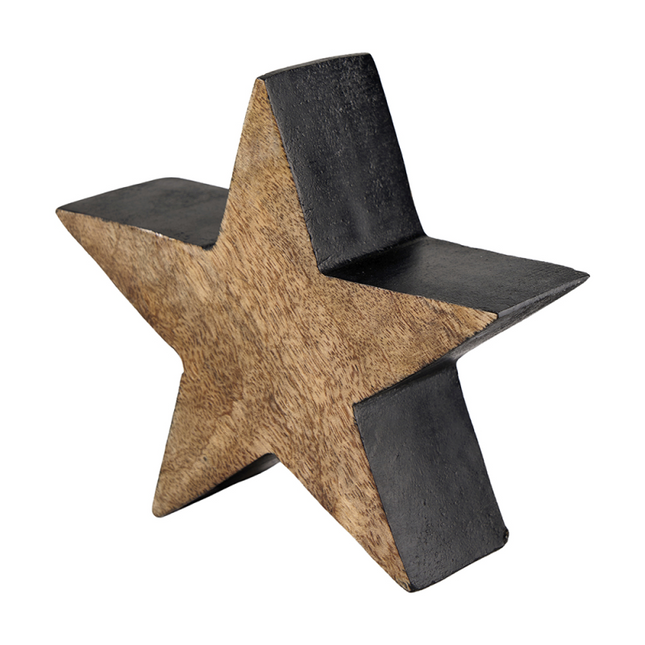 Holz Stern 11x11x3,5cm Natur/Schwarz