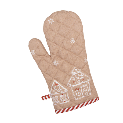 Clayre & Eef Ofenhandschuh, Lebkuchenhaus, braun 18x30cm Baumwolle