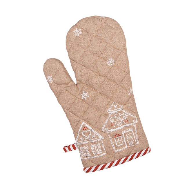 Clayre & Eef Ofenhandschuh, Lebkuchenhaus, braun 18x30cm Baumwolle