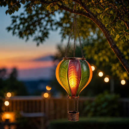 LED Solar Ballon Heißluftballon bunt 14x45cm mit Flammeneffekt