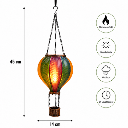 LED Solar Ballon Heißluftballon bunt 14x45cm mit Flammeneffekt