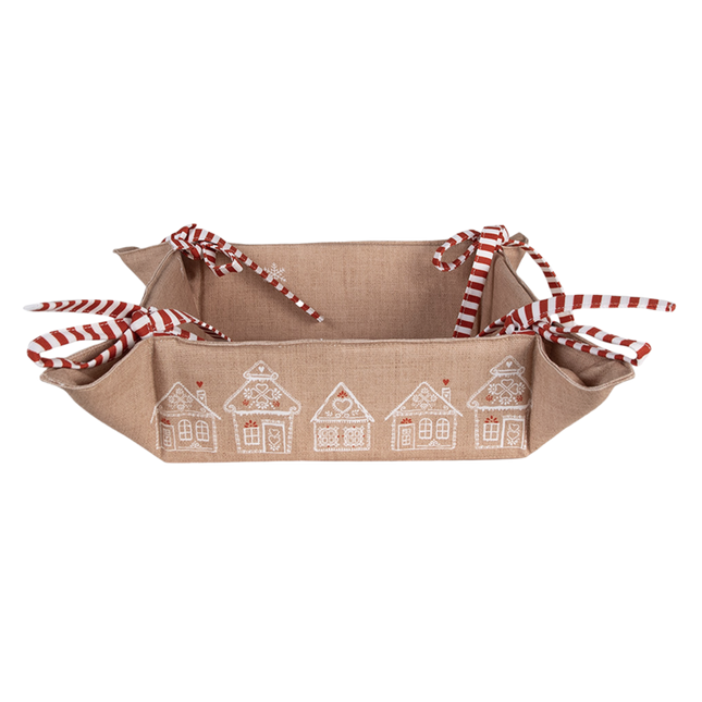 Clayre & Eef Brotkorb, Lebkuchenhaus, braun 35x35x8cm, Baumwolle