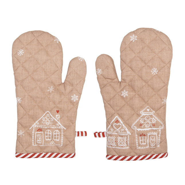 Clayre & Eef Ofenhandschuh, Lebkuchenhaus, braun 18x30cm Baumwolle