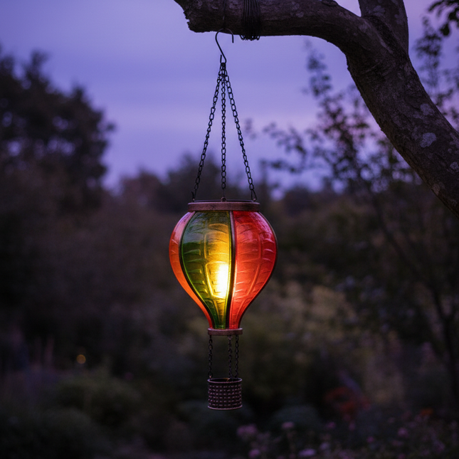 LED Solar Ballon Heißluftballon bunt 11x36cm mit Flammeneffekt