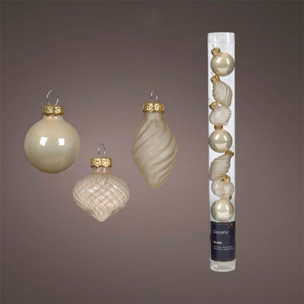 Decoris - Christbaumkugeln Ornament Glas Mix ca. 3,5cm Beige-Mix 9 Stück