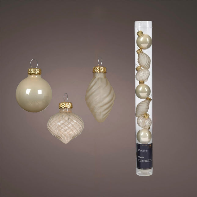 Decoris - Christbaumkugeln Ornament Glas Mix ca. 3,5cm Beige-Mix 9 Stück