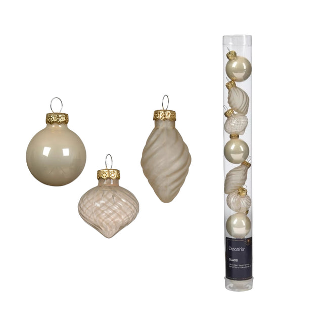 Decoris - Christbaumkugeln Ornament Glas Mix ca. 3,5cm Beige-Mix 9 Stück