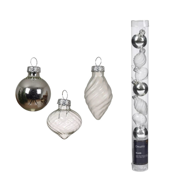 Decoris - Christbaumkugeln Ornament Glas Mix ca. 3,5cm Silber-Mix 9 Stück