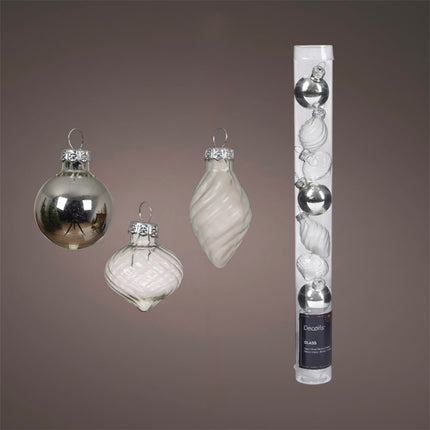 Decoris - Christbaumkugeln Ornament Glas Mix ca. 3,5cm Silber-Mix 9 Stück