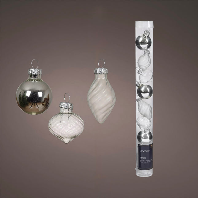 Decoris - Christbaumkugeln Ornament Glas Mix ca. 3,5cm Silber-Mix 9 Stück
