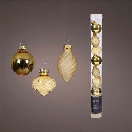Decoris - Christbaumkugeln Ornament Glas Mix ca. 3,5cm Gold-Mix 9 Stück