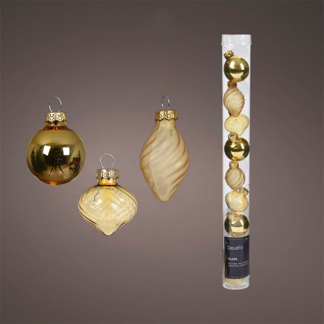 Decoris - Christbaumkugeln Ornament Glas Mix ca. 3,5cm Gold-Mix 9 Stück
