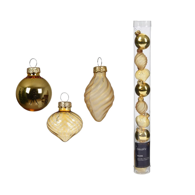 Decoris - Christbaumkugeln Ornament Glas Mix ca. 3,5cm Gold-Mix 9 Stück