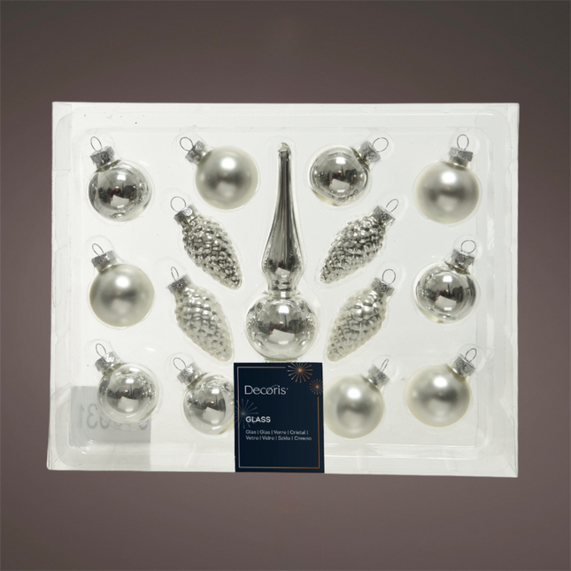 Decoris - Christbaumkugeln Ornament Glas Mix Silber 15 Stück