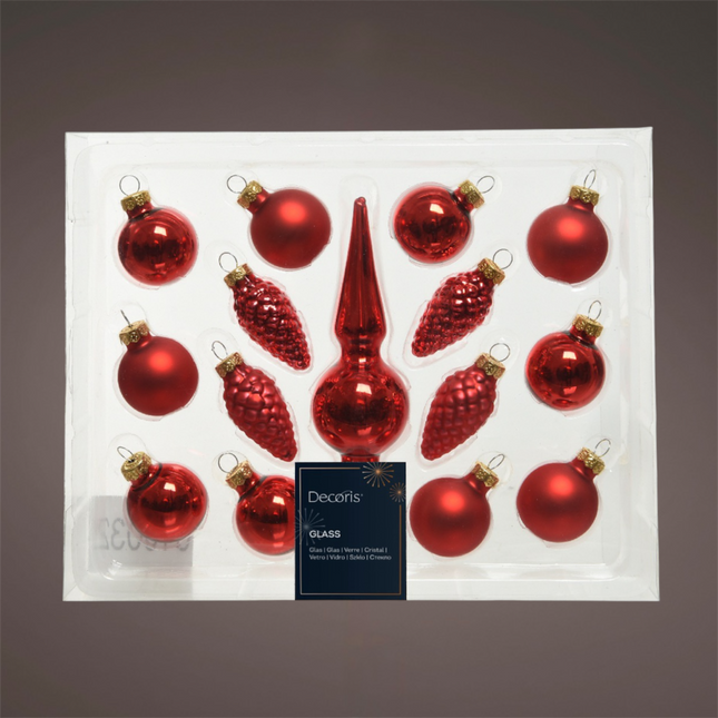 Decoris - Christbaumkugeln Ornament Glas Mix Rot 15 Stück